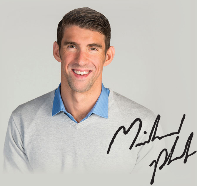 Imagen de Michael Phelps con su firma