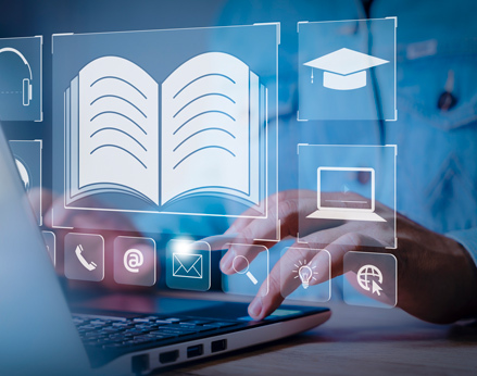 Imagen que muestra una pantalla con iconos de recursos, como libros.