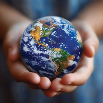 Manos sosteniendo el planeta Tierra.